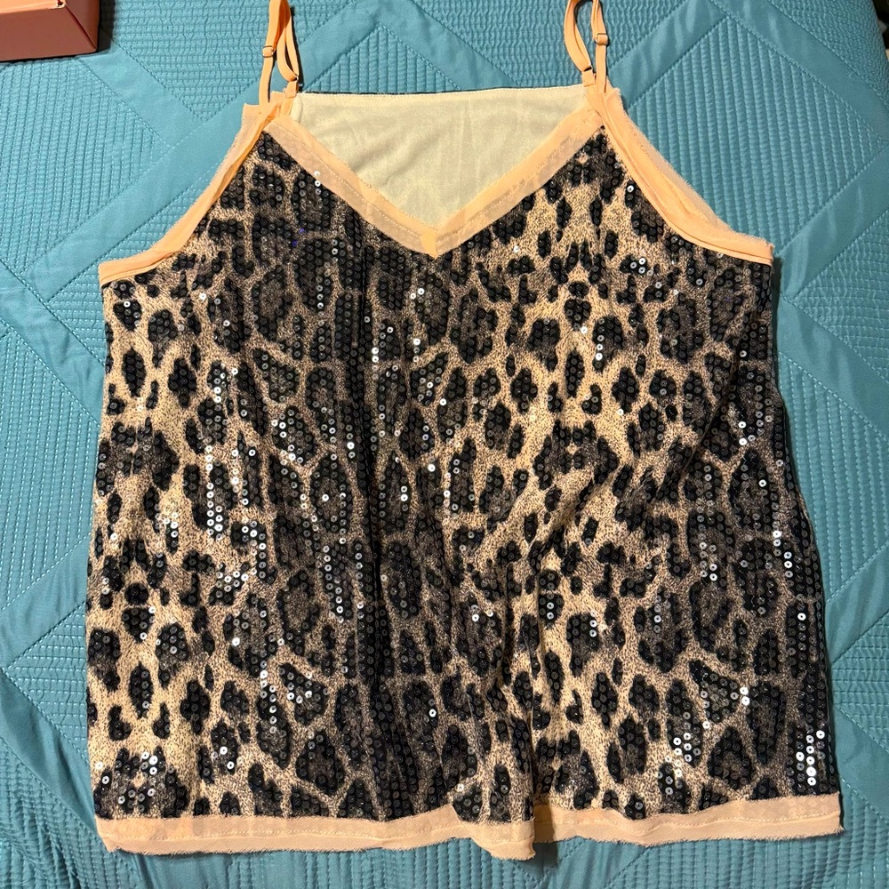 NWT Boutique Sequined Leopard Cami